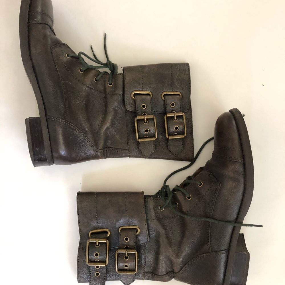 Brown leather boots with buckles